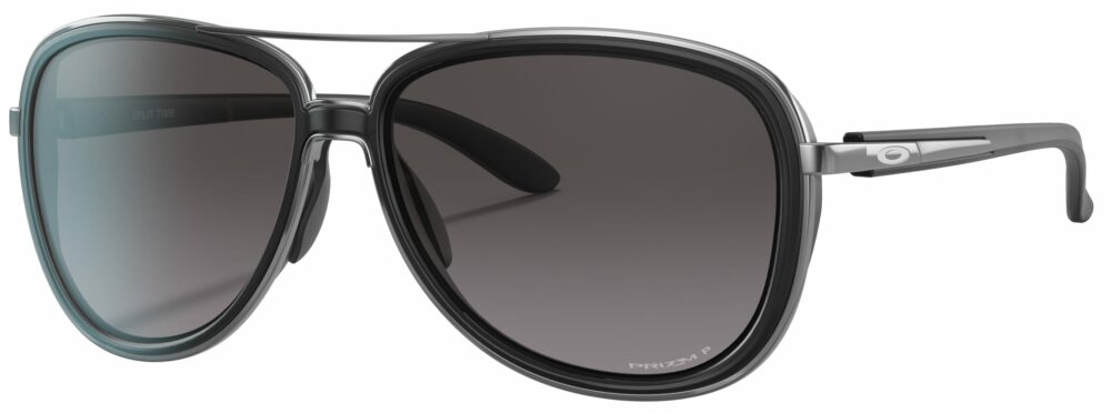Oakley Split Time Sunglasses, Velvet Black with Prizm Gray Gradient Lenses. Angled Left