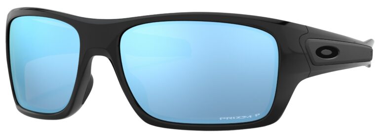 Oakley Turbine Sunglasses, Polished Black with Prizm Deep Water Polarized Lenses. Angled left