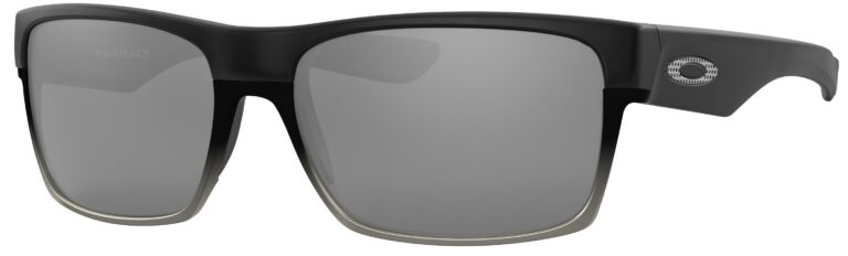 Oakley Two Face Sunglasses, Matte Black to Gray with Chrome Iridium Lenses. Angled left