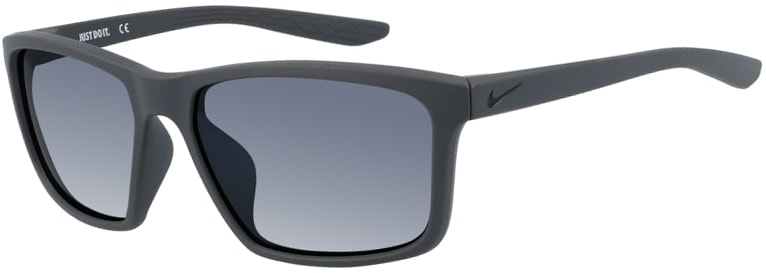 Nike Valiant sunglasses in Matte Black Frame with Gradient Gray Lens, Angled to the Left Side, NI-CW4642-016