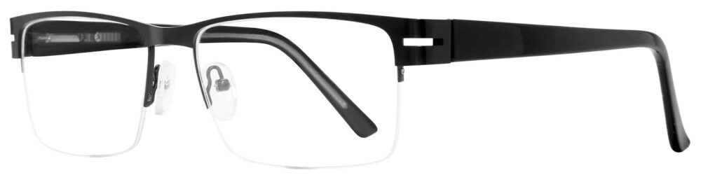 Affordable Designs Scott Eyeglasses, Black frame. Angled left