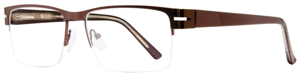 Affordable Designs Scott Eyeglasses, Brown frame. Angled left