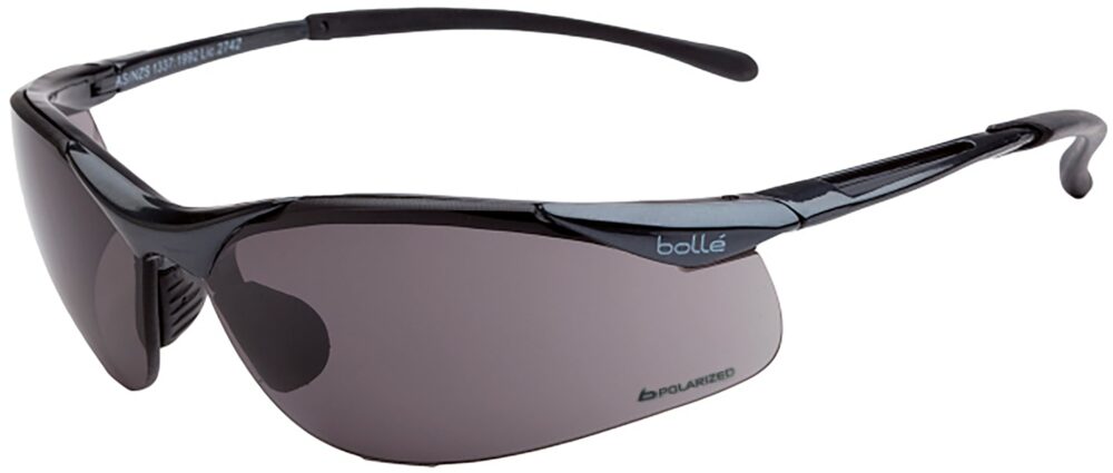 Bolle Contour Safety Glasses with Polarized Gray Lens. Angled Left Side