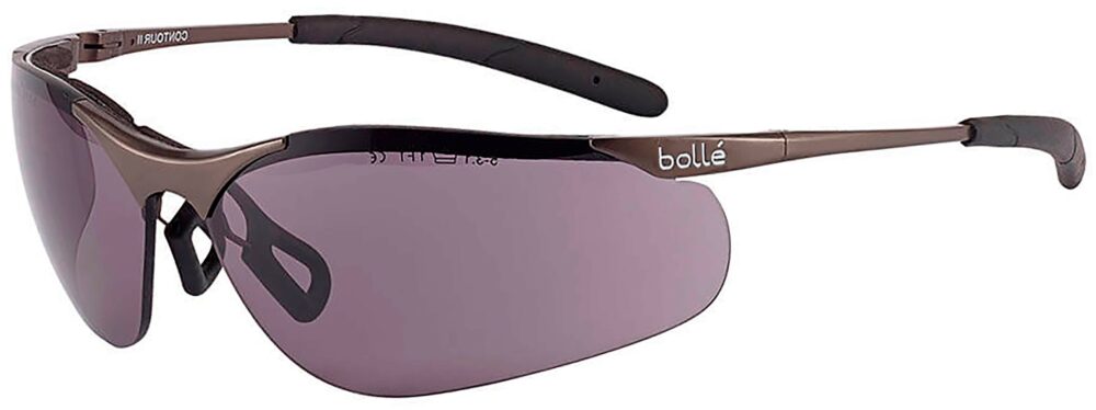 Bolle Contour in a Silver Metal Frame with Smoke Lenses. Angled Left Side
