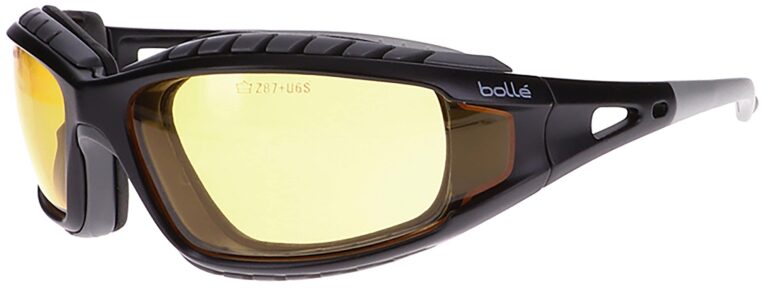 Bolle Tracker Prescription Safety Glasses in a Black frame with Yellow Lenses