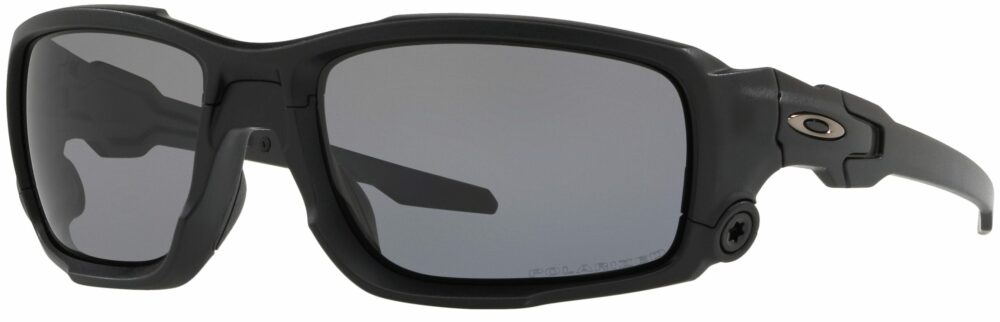 Oakley Standard Issue Ballistic Shocktube™ Matte Black Frame with Polarized Grey Lenses, Angled to the Side Left
