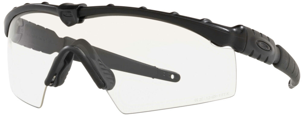 Oakley Standard Issue Ballistic M Frame 2.0 PPE in Matte Black with Clear Lenses, Angled to the Side Left