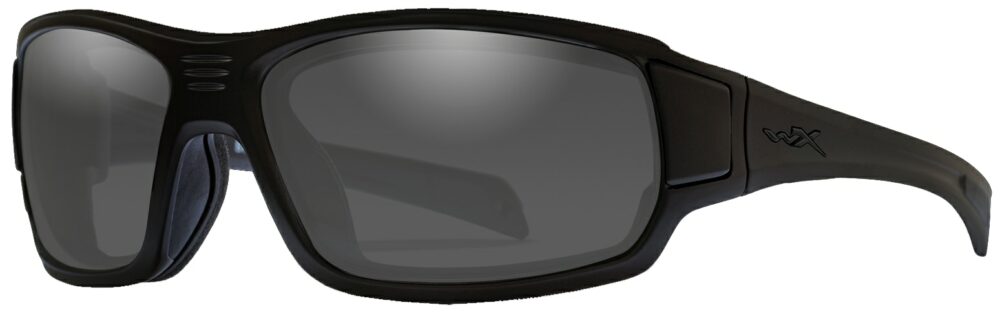 Wiley X Breach in Black Ops Matte Black Frame with Smoke Grey Lens, Angled to the Side Left