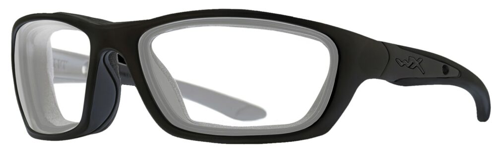 Wiley X Brick Sunglasses in Matte Black Frame with Clear Lenses, Angled to the Side Left