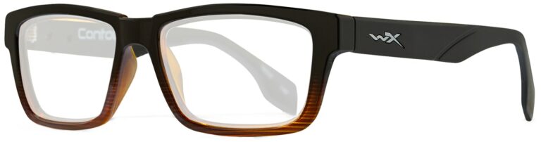 Wiley X Gloss Black to Brown Stripe with Clear Lenses, Angled to the Side Left