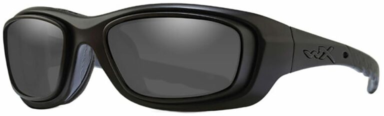 Wiley X Gravity RX Rim Sunglasses in Black Ops Matte Black Frame with Smoke Grey Lenses, Angled to the Side Left