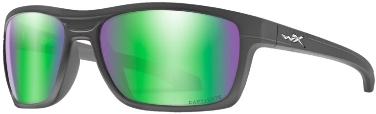 Wiley X Kingpin Matte Graphite Frame with Captivate Polarized Green Mirror Lens, Angled Side Left