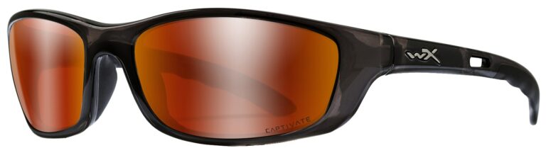 Wiley X-P-17 in Black Crystal Frame with Polarized Red Mirror Lenses, Angled to the Side Left