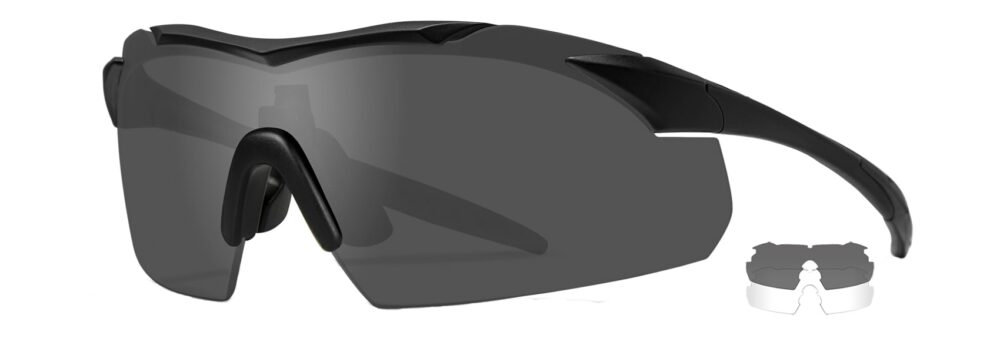 Wiley X Vapor in Matte Black Frame with Smoke Grey and Clear Lenses, Angled to the Side Left