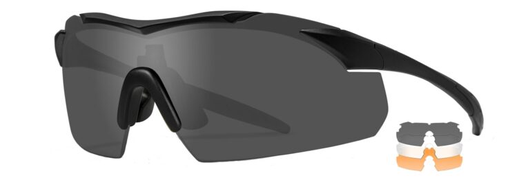 Wiley X Vapor in Matte Black Frame with Smoke Grey, Clear, and Light Rust Lenses, Angled to the Side Left