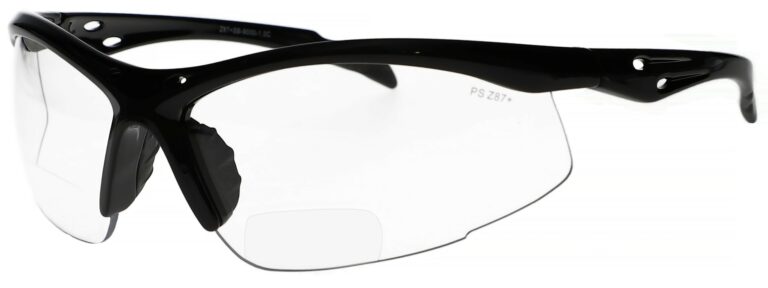 Bifocal Safety Glasses Model 9000 in Black Frame with Clear Lens, Angled to the Left Side, SB-9000-C