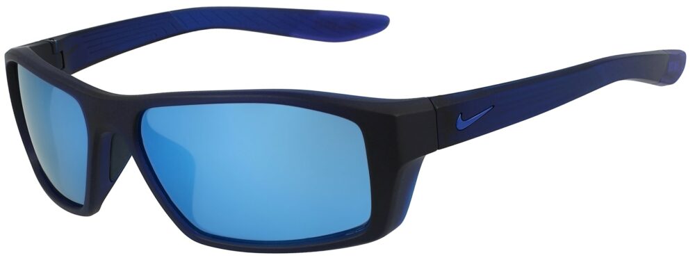 Nike Brazen Shadow in Matte Dark Obsidian Frame with Frozen Blue Mirror Lens, Angled to the Side Left