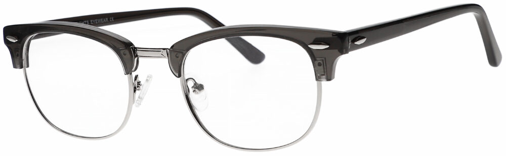 Real Glass Reading Glasses in Translucent Grey, Clubster Style Frame, Angled Side Left