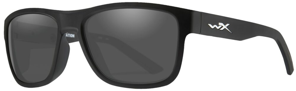 Wiley X Ovation in Matte Black Frame with Grey Lens, Angled to the Side Left
