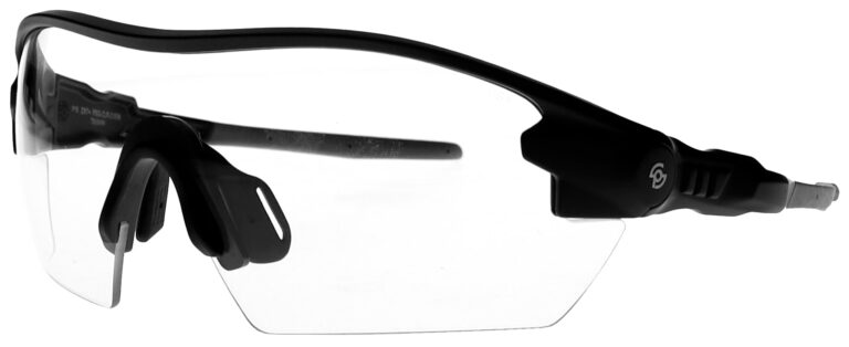 Prescription Safety Glasses 21504 in a Black Frame with Clear Lens, Angled Left Side. PSG-CLR-21504