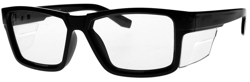 Prescription Safety Glasses T9538S in a Black Frame, Angled Left Side. RX-T9538S-BK
