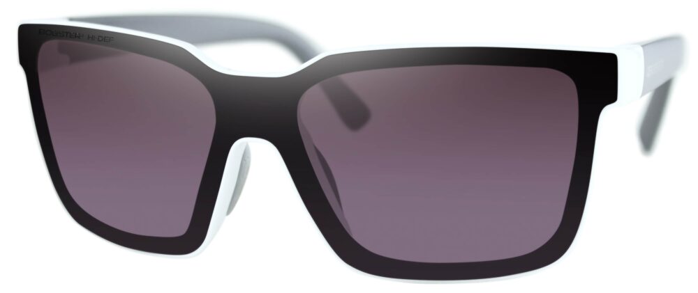 Bobster Boost Sunglasses in a Gloss White Gray frame with Purple HD Lenses. Angled left side