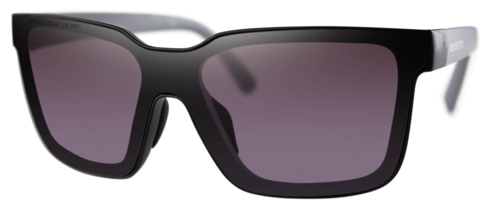 Bobster Boost Sunglasses in a Matte Black frame with Purple HD Lenses. Angled left side