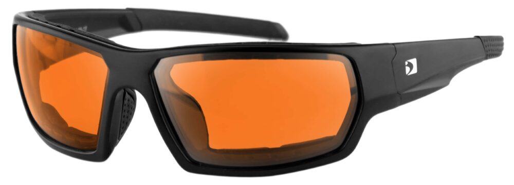 Bobster Tread Safety Sunglasses in a matte black frame with amber lenses. Angled left side