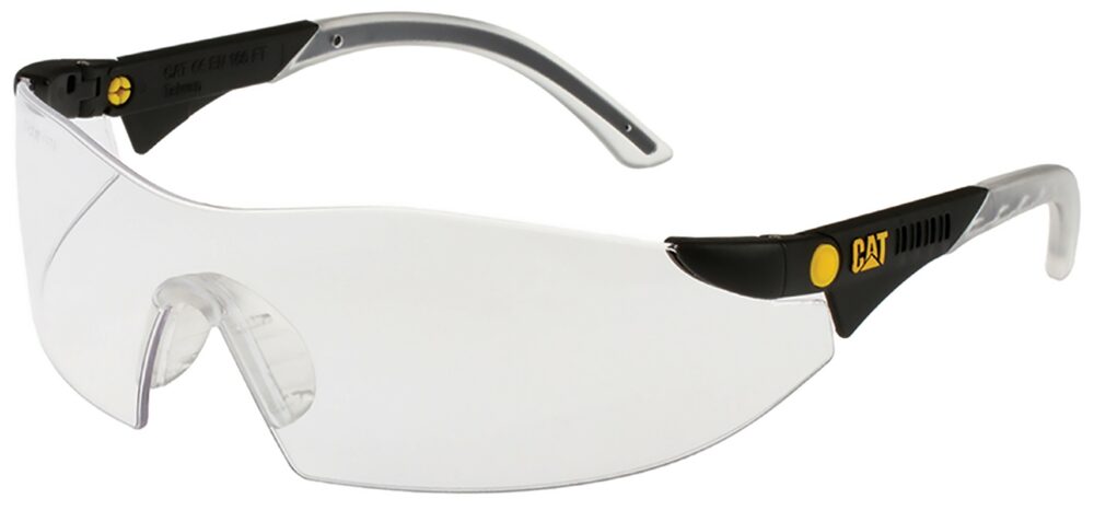 Caterpillar Dozer Safety Glasses, with Clear Lens. Angled Left