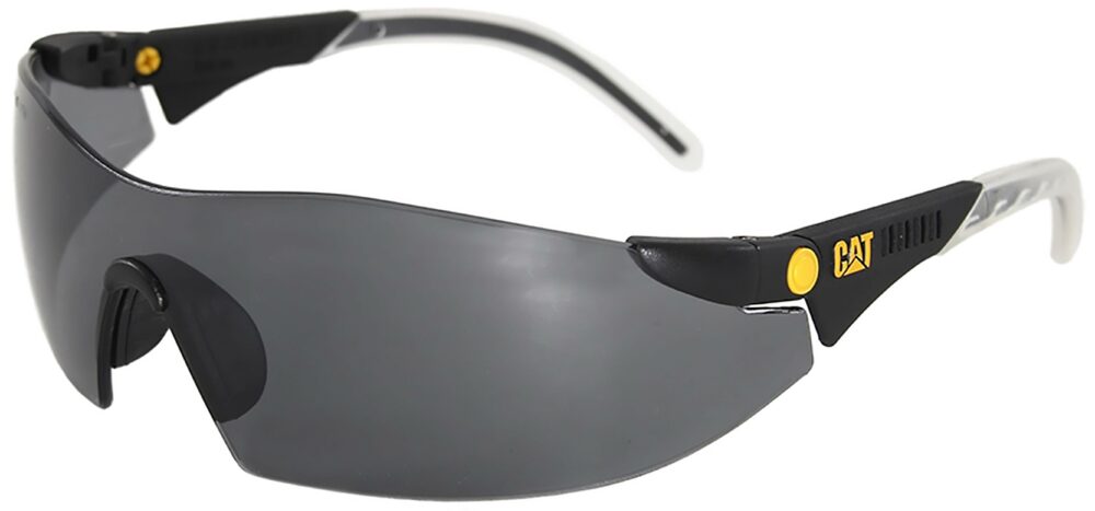 Caterpillar Dozer Safety Glasses, with Smoke Lens. Angled Left