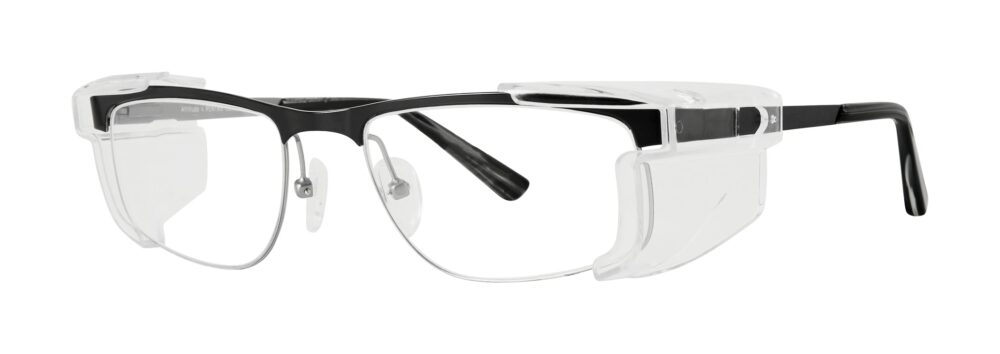 Pentax Attitude 4 Glasses, Black and Silver frame with side shields. Angled left