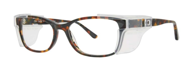 Pentax Classic 11 Glasses, Green Tortoise frame with side shields. Angled left