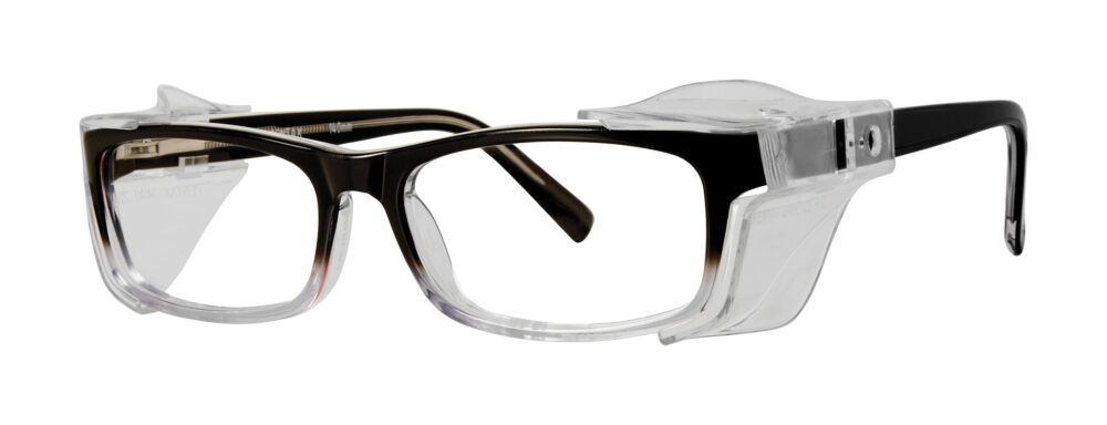 Pentax D490 Glasses, Black Crystak frame with side shields. Angled left