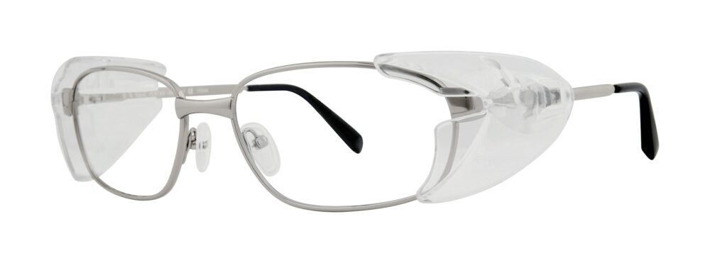 Pentax Rebel Safety Glasses, gunmetal frame with side shields; Angled left
