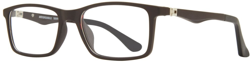 Affordable Designs AJ Eyeglasses, Brown frame. Angled left