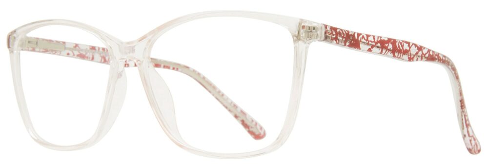 Affordable Designs Gloria Eyeglasses, Crystal Pink frame. Angled left