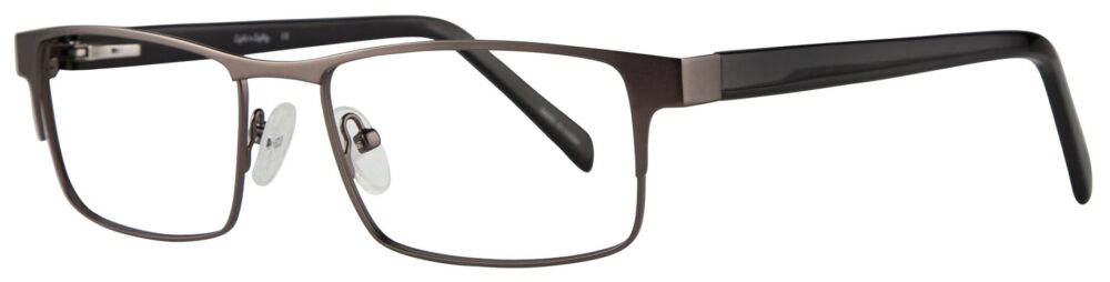 Eight to Eighty Classy Eyeglasses, Gunmetal frame. Angled left