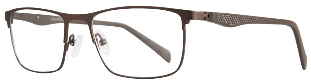 Serafina Eyewear, Calvin Prescription Glasses, Brown frame. Angled left
