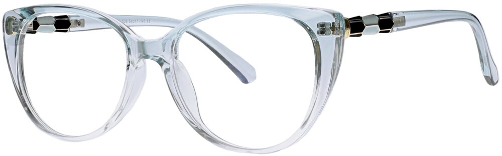 Vistanza TR8879 C26 Prescription Glasses. Crystal Blue frame. Angled left