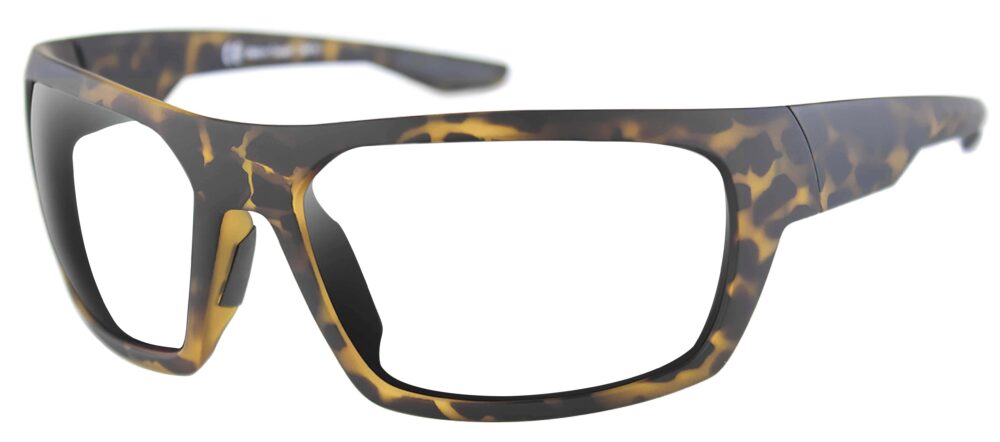 Bobster Trout Sunglasses, Matte Brown Tortoise Frame with RX Lenses. Angled left