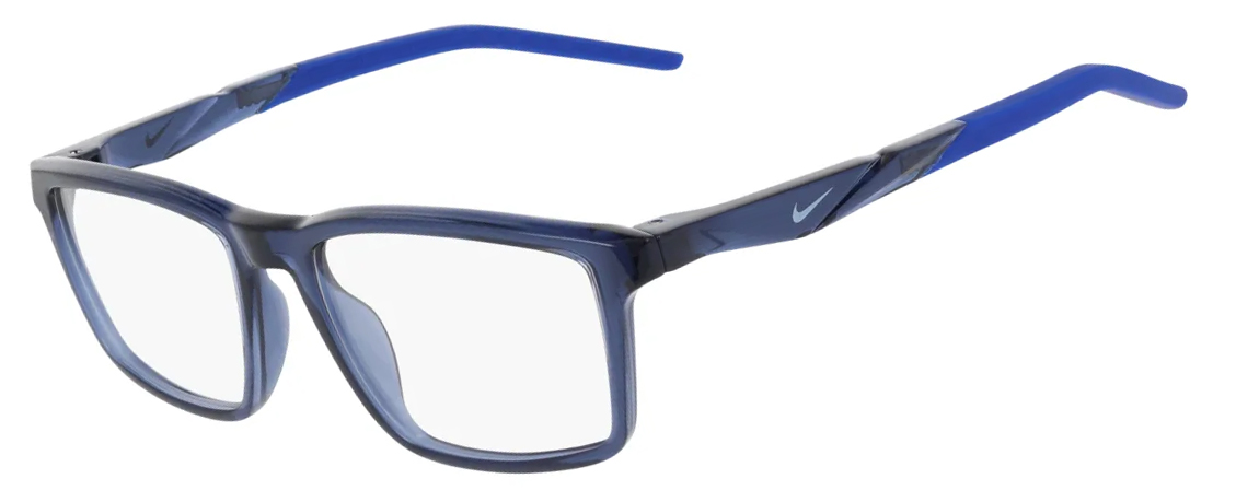 Nike 7295 Glasses, Midnight Navy. Angle-left.